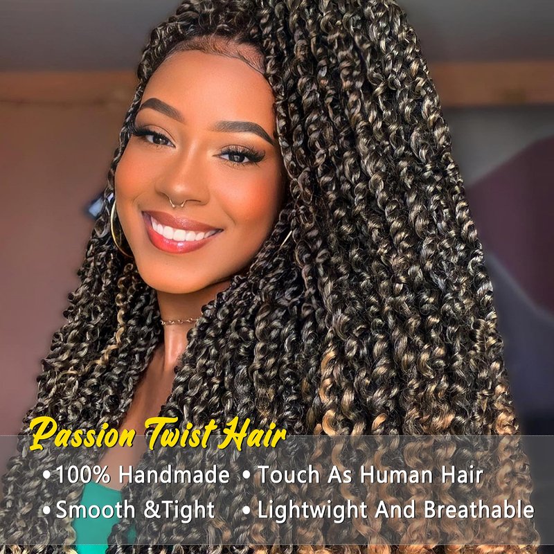 Passion Twist Hair - 18 Inch Passion Twist Crochet Hair For Women 8 Packs Crochet Pretwisted Curly Hair Passion Twists Synthetic Braiding Hair Extensions (18inch (pack of 8), T27)