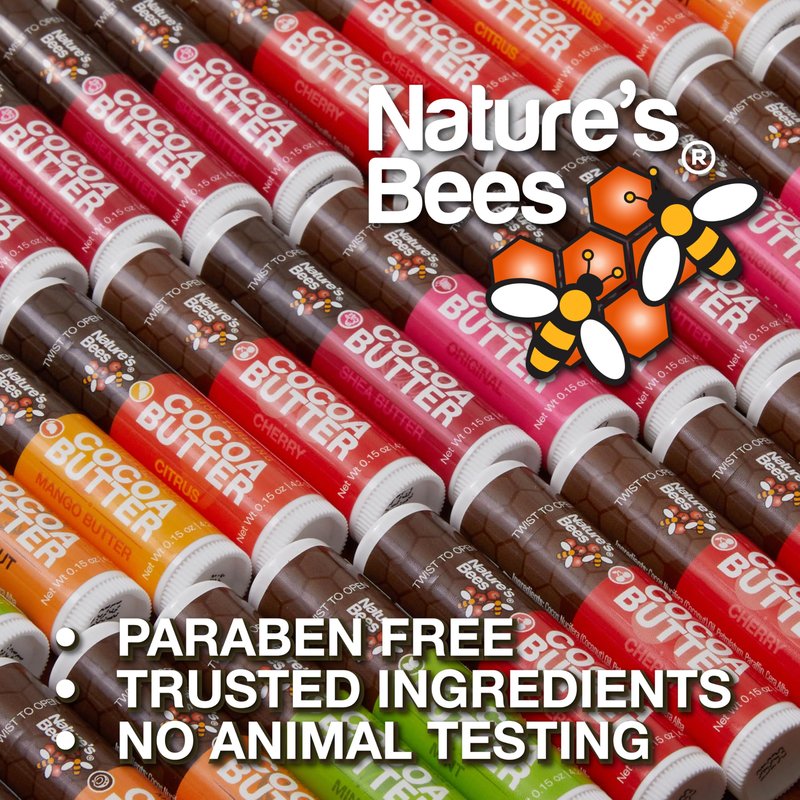 Nature's Bees, Cocoa Butter Flavored Lip Balm Tubes Set Bulk Assortment Chap Treatment Moisturizer For Dry Lips, Original Variety Assortment (Shea Butter, Original, Olive Oil, Mango Butter) - 48 Pack