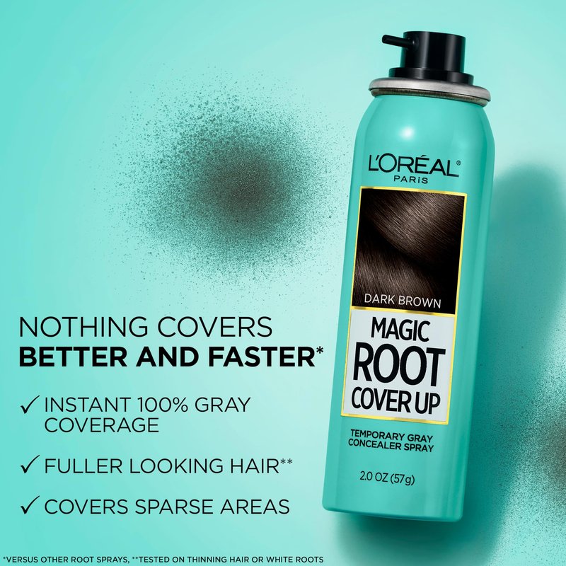 L'Oreal Paris Magic Root Cover Up Gray Hair Spray, 100% Gray Hair Coverage with Buildable, Lightweight, Transfer-Resistant, and Temporary Formula, Ammonia-Free, Light Golden Brown, 2 oz (1 Count)