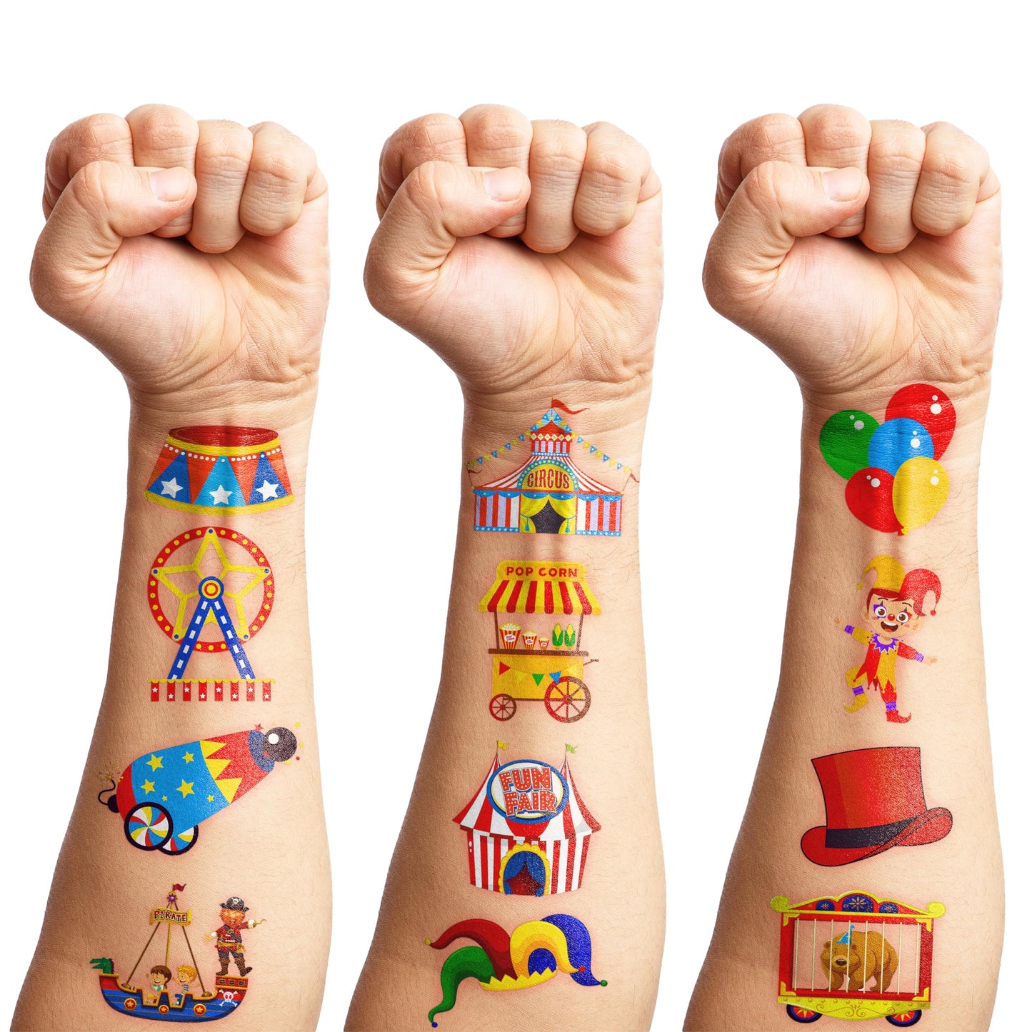 96 PCS Funny Carnival Temporary Tattoos for Kids, Carnival Circus Animals