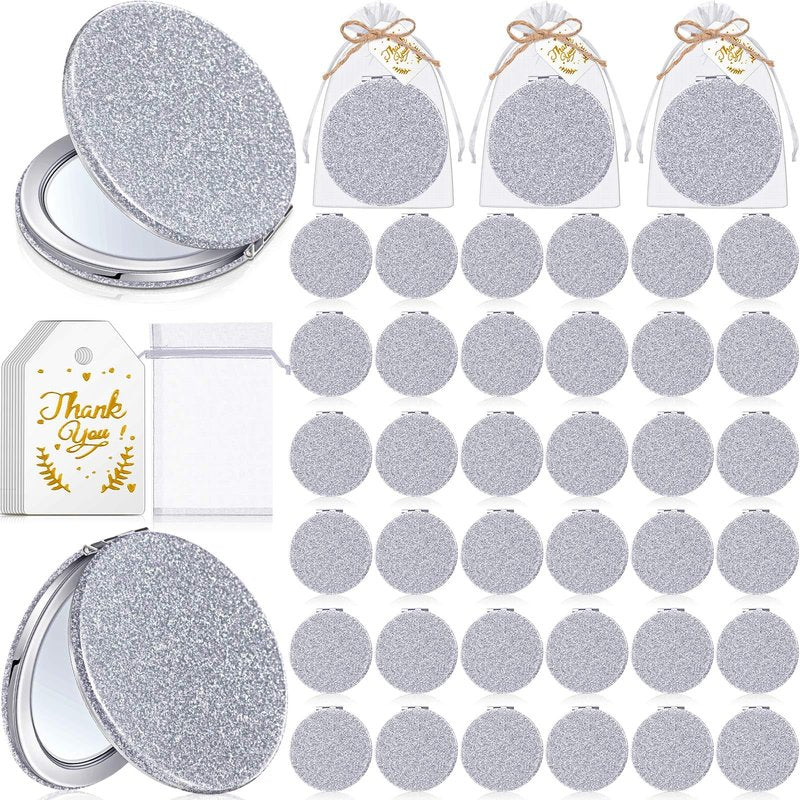 Chunful 30 Sets Compact Magnifying Mirrors Gifts with Thank You Card and Rope Quinceanera Party Favors for Guests Bridal Shower Wedding Souvenir Bridesmaids Mother's Day (Silver)