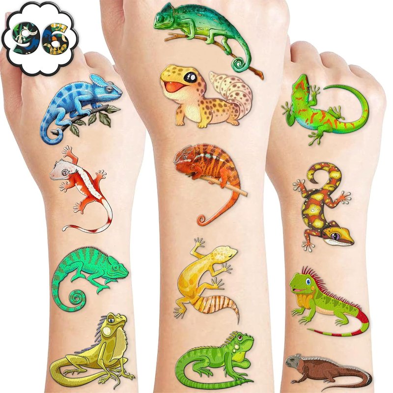 Gecko Lizard Temporary Tattoos - 100 PCS Birthday Party Decorations | Cute Reptile & Chameleon Stickers for Kids
