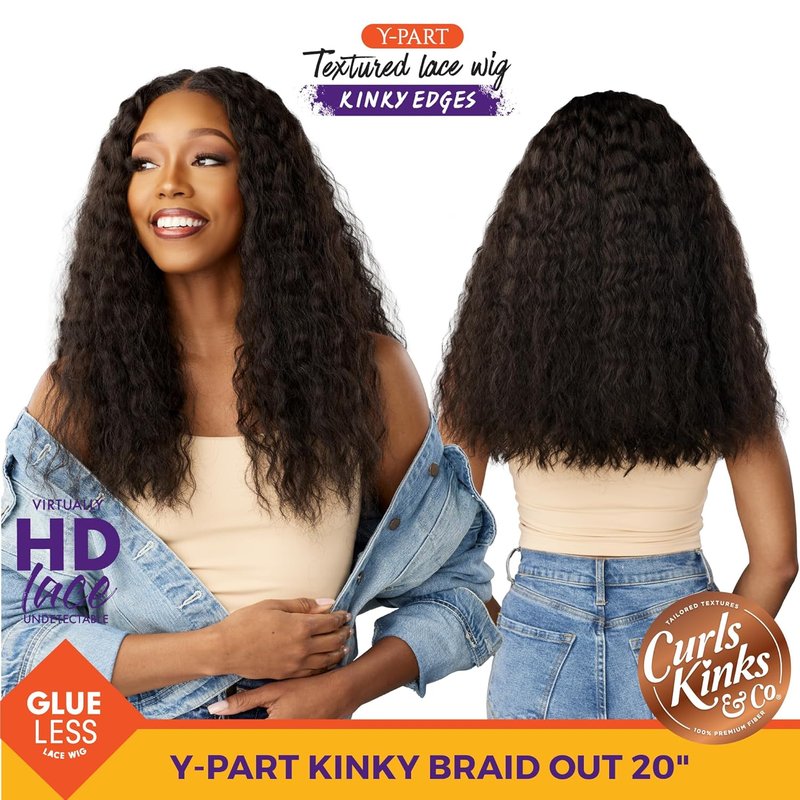 Kinkyedges Wig - 20 Inch Kinky Braid Out Y Part Lace for Natural 3C to 4C Hair Textures | F1B/350 Color