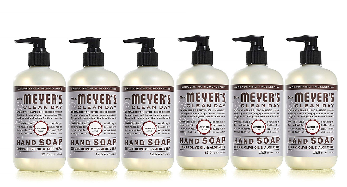 Mrs. MEYER'S CLEAN DAY Liquid Hand Soap, Lavender Scent, 12.5 Ounce Bottle Each (12.5 Ounce, Pack of 6)