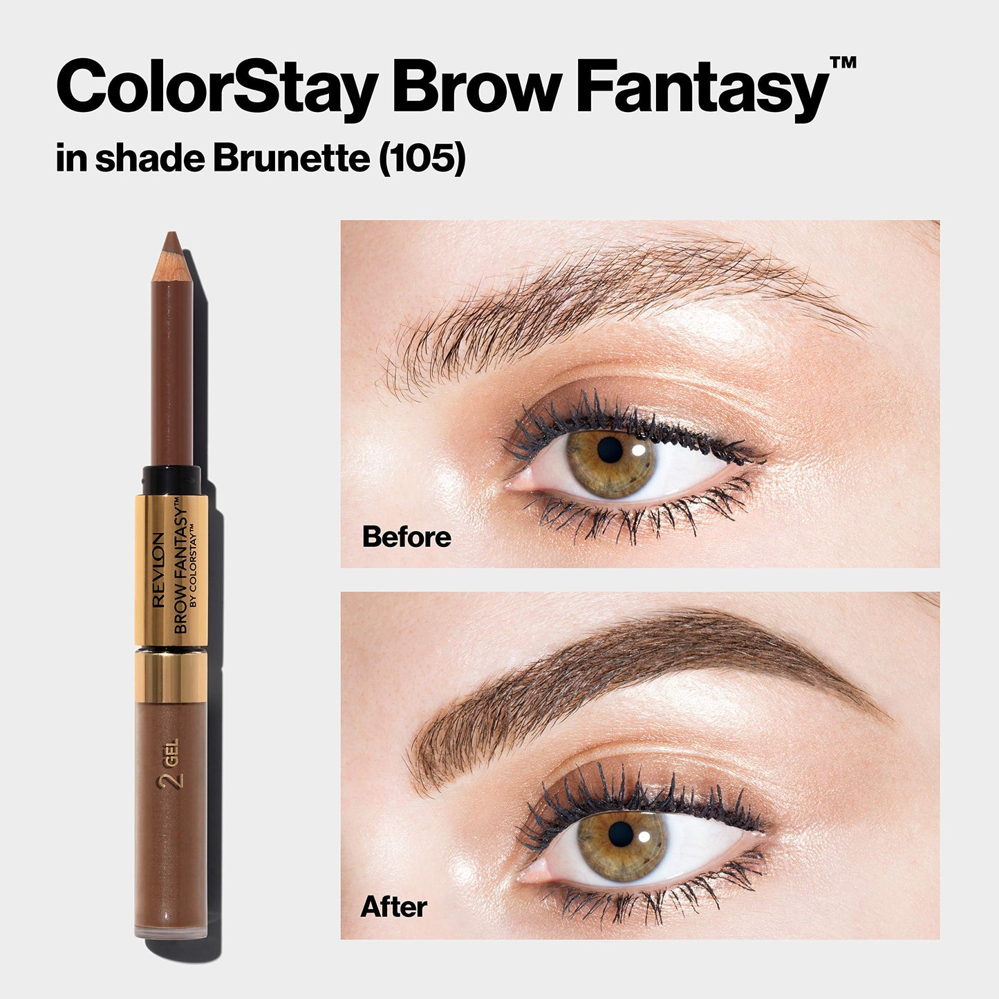 Revlon Eyebrow Gel & Pencil, ColorStay Brow Fantasy 2-in-1 Eye Makeup, Longwearing with Precision Tip, 108 Light Brown, 0.04 Oz