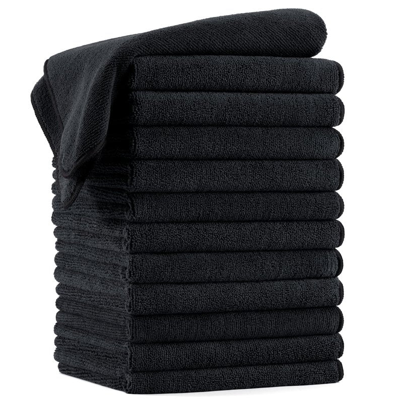 POLYTE Professional Quick Dry Lint Free Microfiber Hair Drying Salon Towel, 16 x 29 in, 12 Pack (Black)