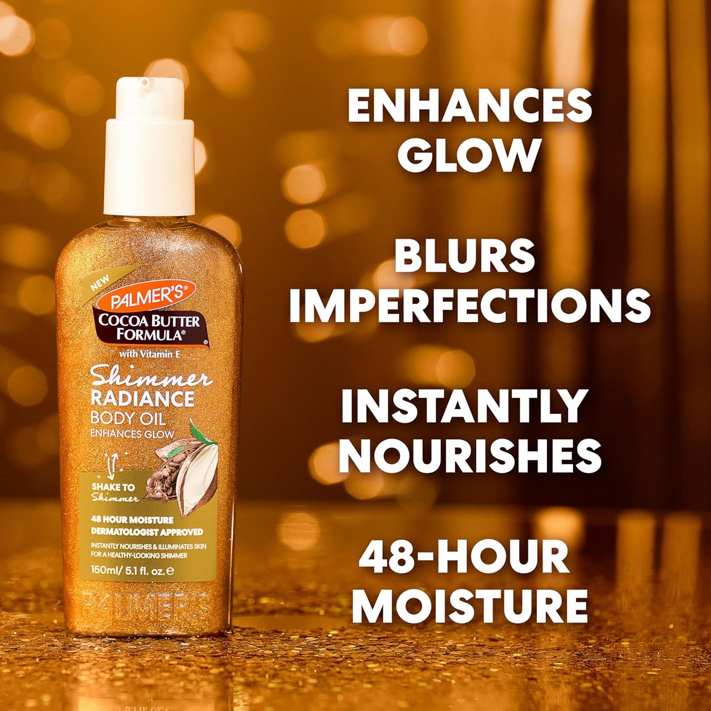 Palmer's Cocoa Butter Formula Shimmer Body Oil - Hydrating Radiance Oil with Vitamin E | 5.1 Fl Oz for Glowing Skin