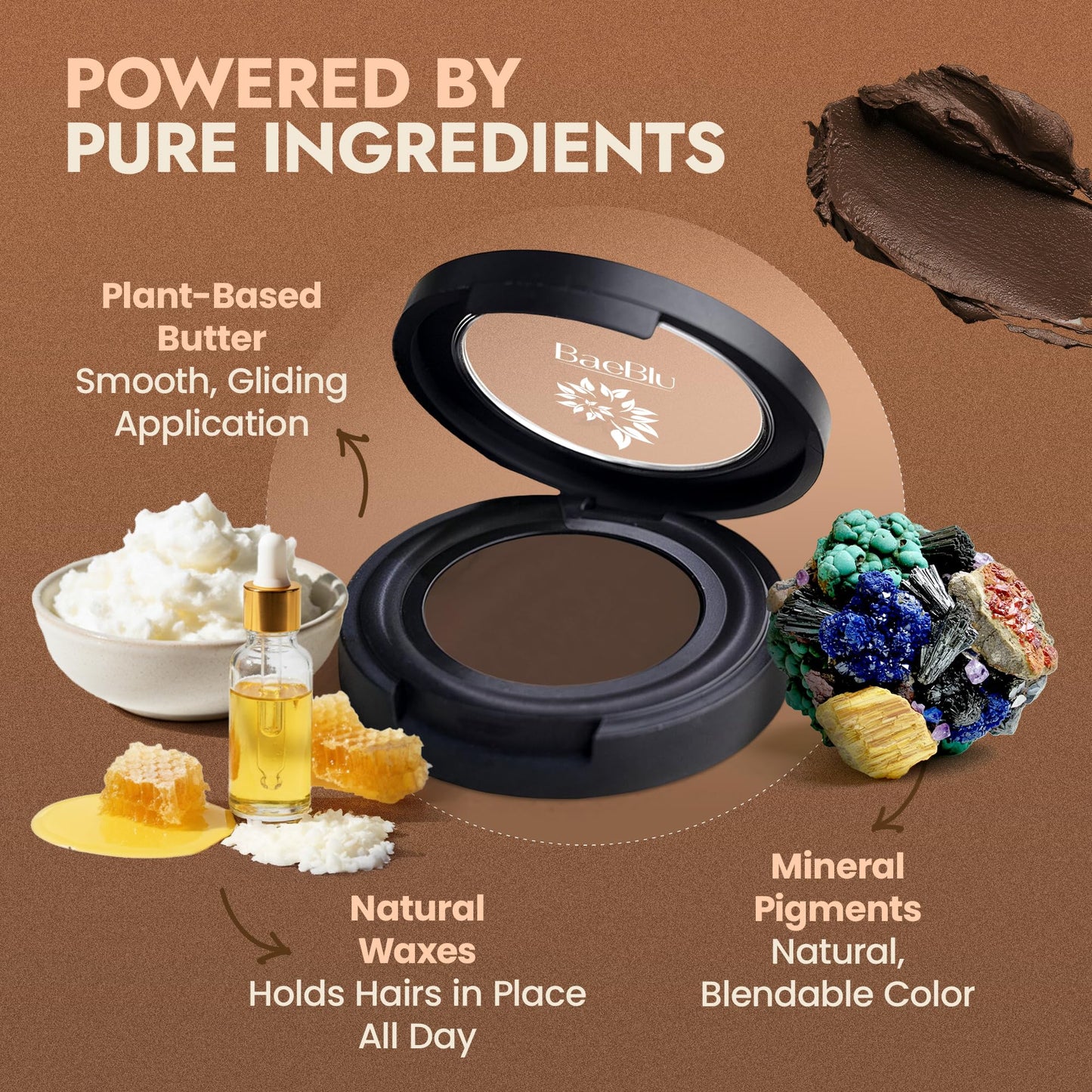 Organic Tinted Eyebrow Pomade, Dark - Water & Smudge-Proof Sculpting Eyebrow Wax for Shaping, Defining & Filling - Long-Lasting 18-Hour Hold - Easy-to-Apply, Vegan & Cruelty-Free - Made in USA
