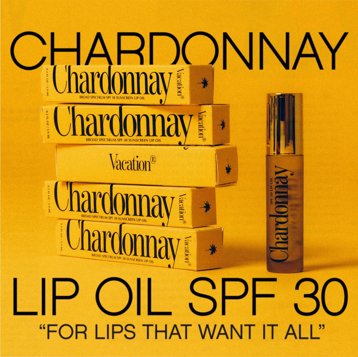 Vacation Chardonnay Lip Oil SPF 30, 0.2 Fluid Ounces - Hydrating SPF Lip Balm, Caramel Vanilla Flavor, Plumping Gloss, Sunscreen, Non-Sticky
