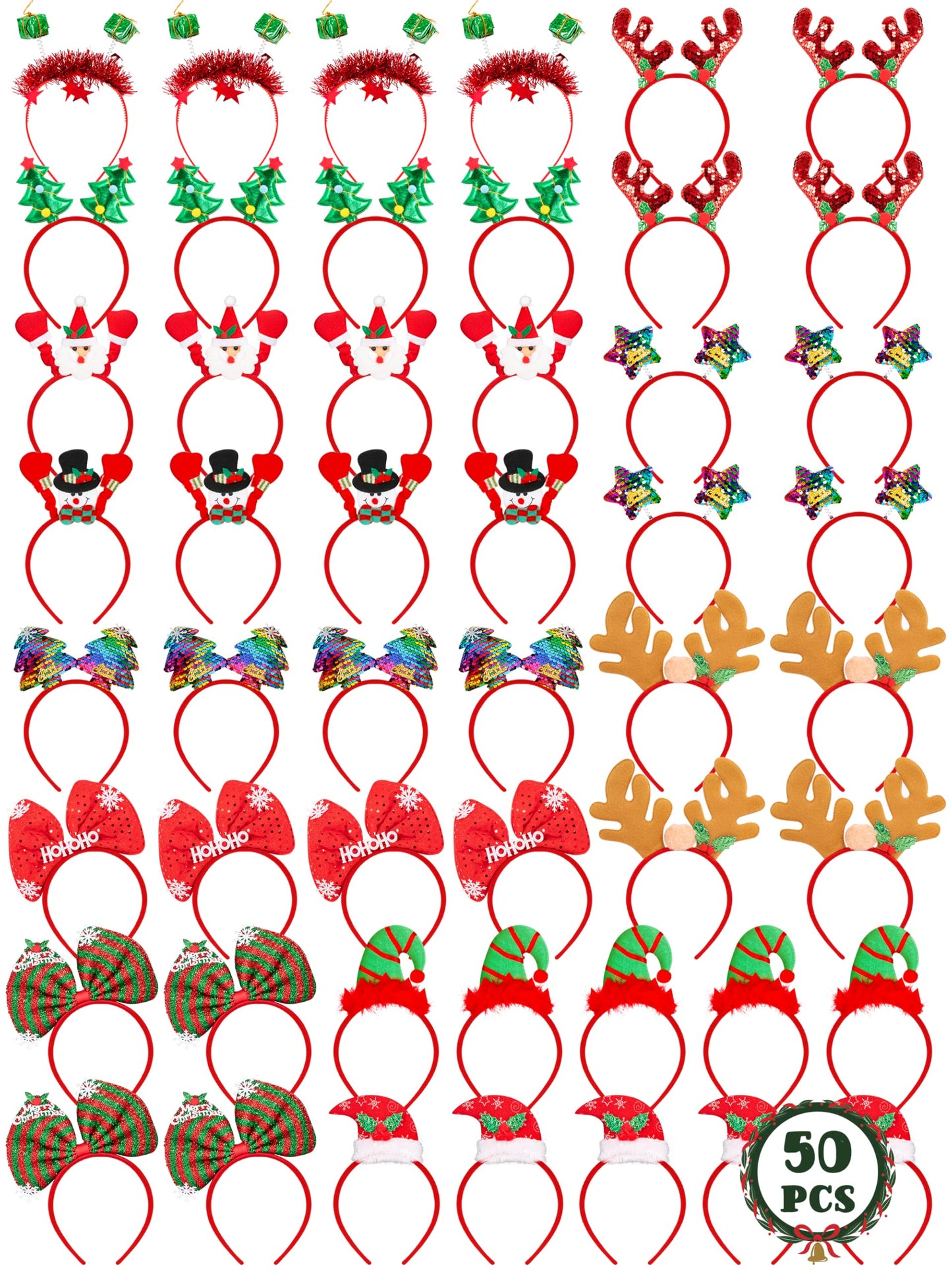 HOVACY 50 Pcs Christmas Headbands, Christmas Headband, Quality Felt Xmas Headbands for Women for Xmas Decorations
