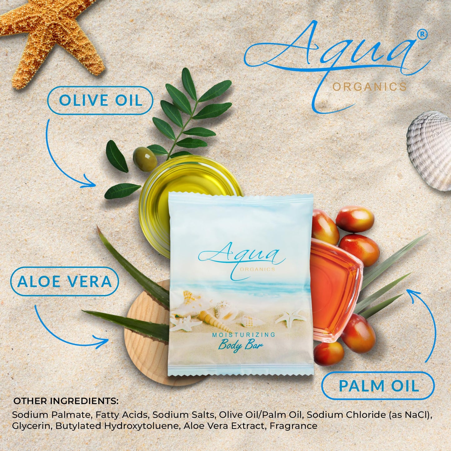 1-Shoppe All-in-Kit Aqua Organics Bar Soap, Travel Size Beach Hotel Amenities, 0.5 oz (Case of 100)