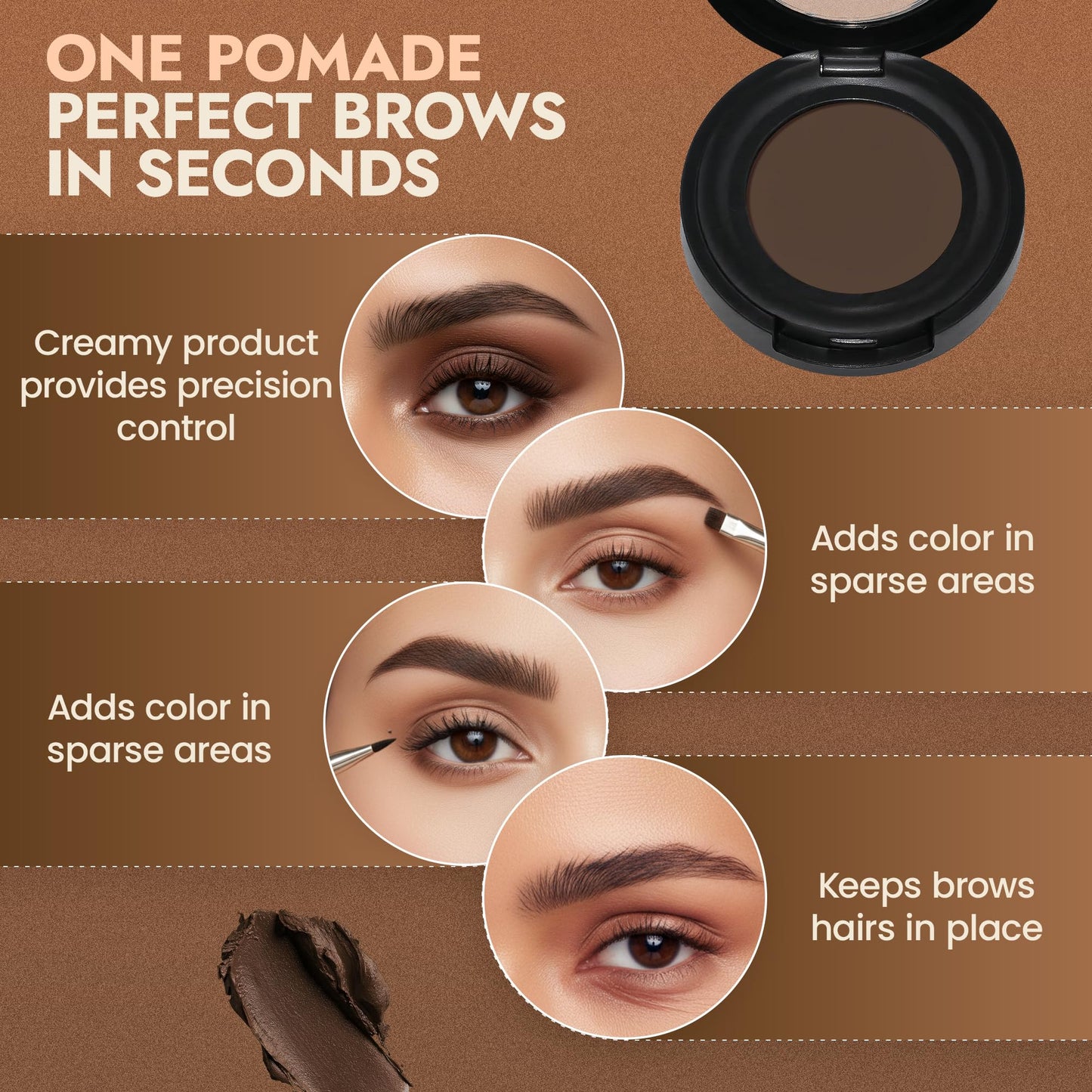 Organic Tinted Eyebrow Pomade, Dark - Water & Smudge-Proof Sculpting Eyebrow Wax for Shaping, Defining & Filling - Long-Lasting 18-Hour Hold - Easy-to-Apply, Vegan & Cruelty-Free - Made in USA