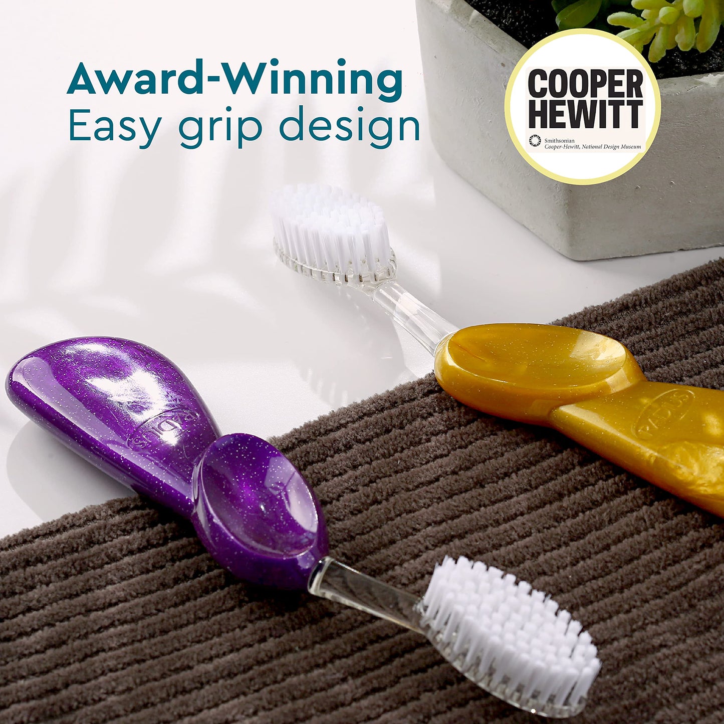 RADIUS Big Brush with Replaceable Head BPA Free & ADA Accepted Toothbrush Designed to Improve Gum Health & Reduce Gum Issues - Left Hand - Purple/Sea Shell/Midnight Sky - Pack of 3