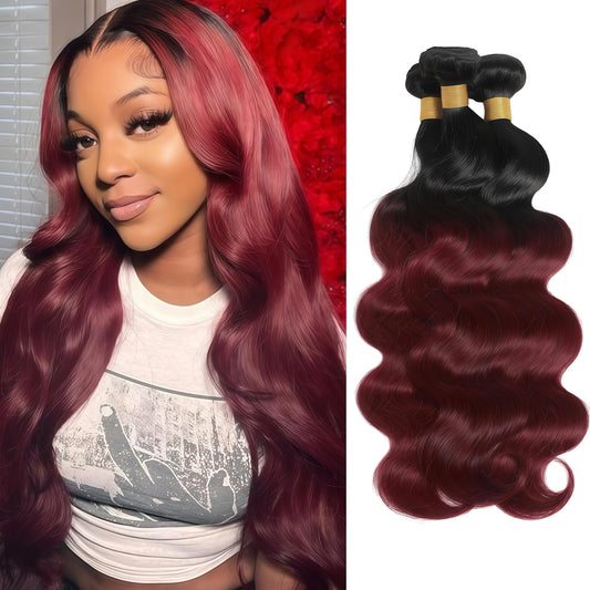 KODRHAR T1B/99J Bundles Human Hair 8 10 12 Inch Burgundy Bundles Human Hair Body Wave Raw Brazilian Virgin Remy Quick Weave for Black Women