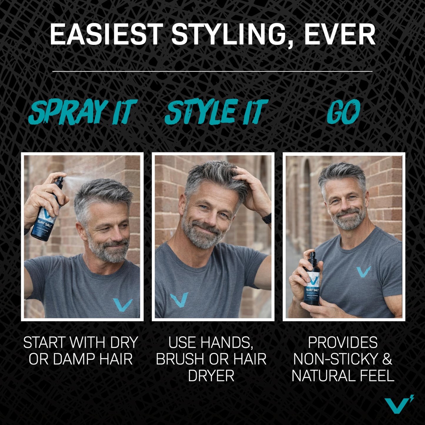 VOLT Grooming Surf Sea Salt Spray for Men, Hair & Beard Natural Volumizing Texture Spray with Activated Charcoal, Sea Kelp & Green Tea, Aerosol Free Hair Texturizer, Outback Scent Refill, 30 Fl Oz