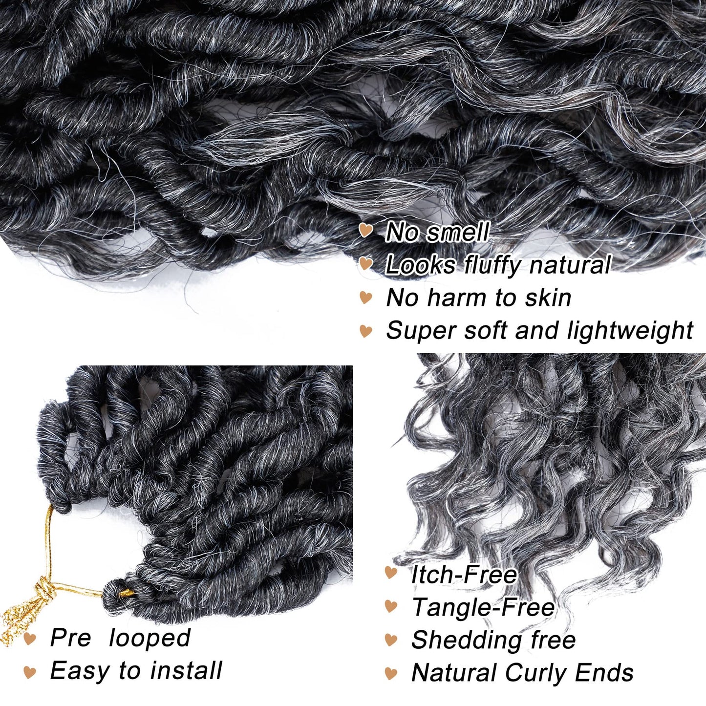 LIYATE Goddess Locs Crochet Hair 18 Inch 6 Packs Faux Locs Gray Crochet Hair for Black Women Pre Looped Soft River Loc Crochet Braids with Curly Hair Boho Loc Hair Extensions(T1B/Gray)
