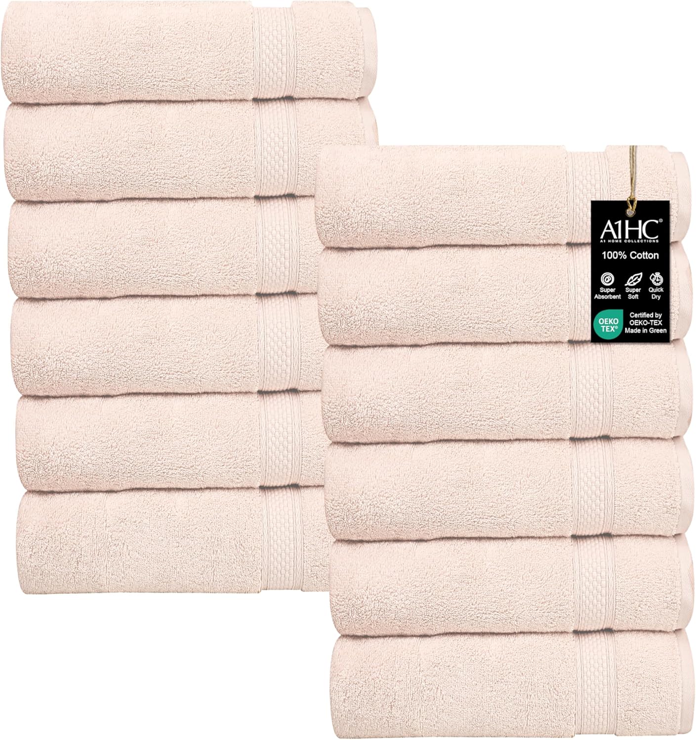 Ultra Soft Wash Cloths Set - 100% Ring Spun Cotton, 500 GSM | Quick Dry & Highly Absorbent, Peach Blush (12 Pack)