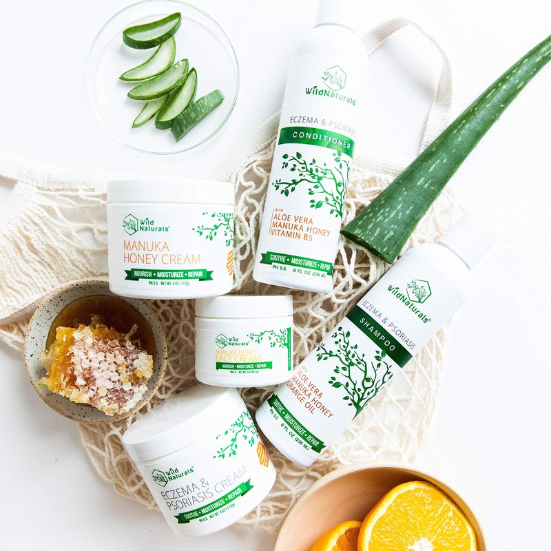 Wild Naturals Manuka Honey Eczema and Psoriasis Body Wash – Organic, Natural Body Wash with Aloe Vera, Cehami, and Manuka Honey – Plant-Based, Sulfate-Free, Cruelty-Free Skincare