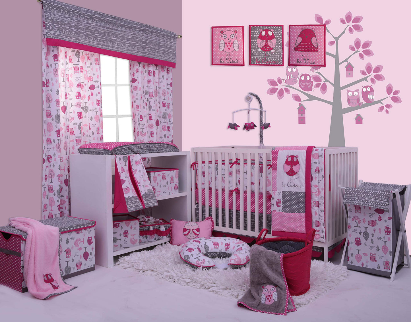 Bacati Owls Girls Pink Plush Blanket, Pink/Grey