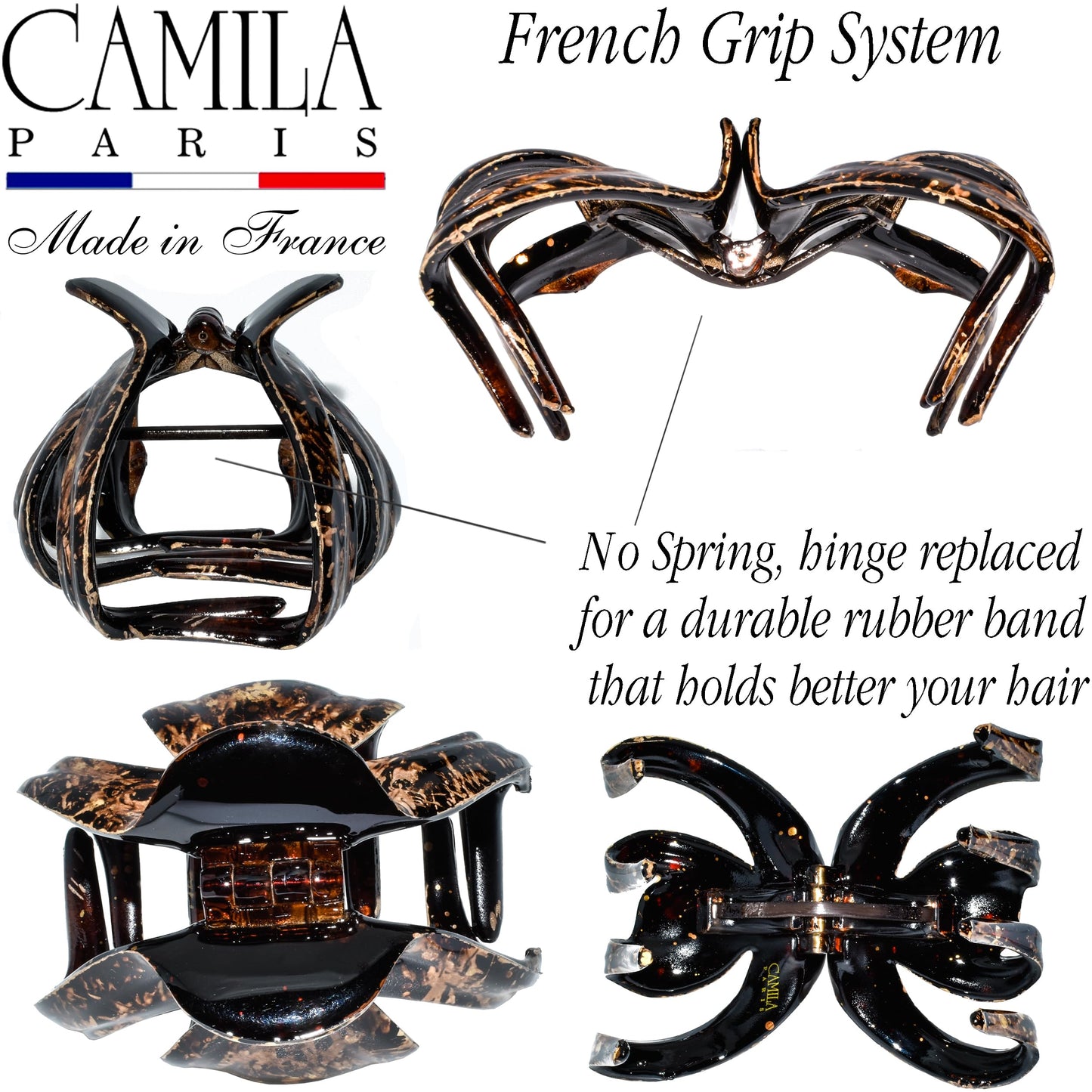 Camila Paris CP3866 French Octopus Hair Clip, 3 Inch Hair Clips for Thick Hair, Girl Big Hair Claw Clips for Long Hair, Jaw Hair Clips for Women Thick Hair Strong No-Slip Grip, Made in France