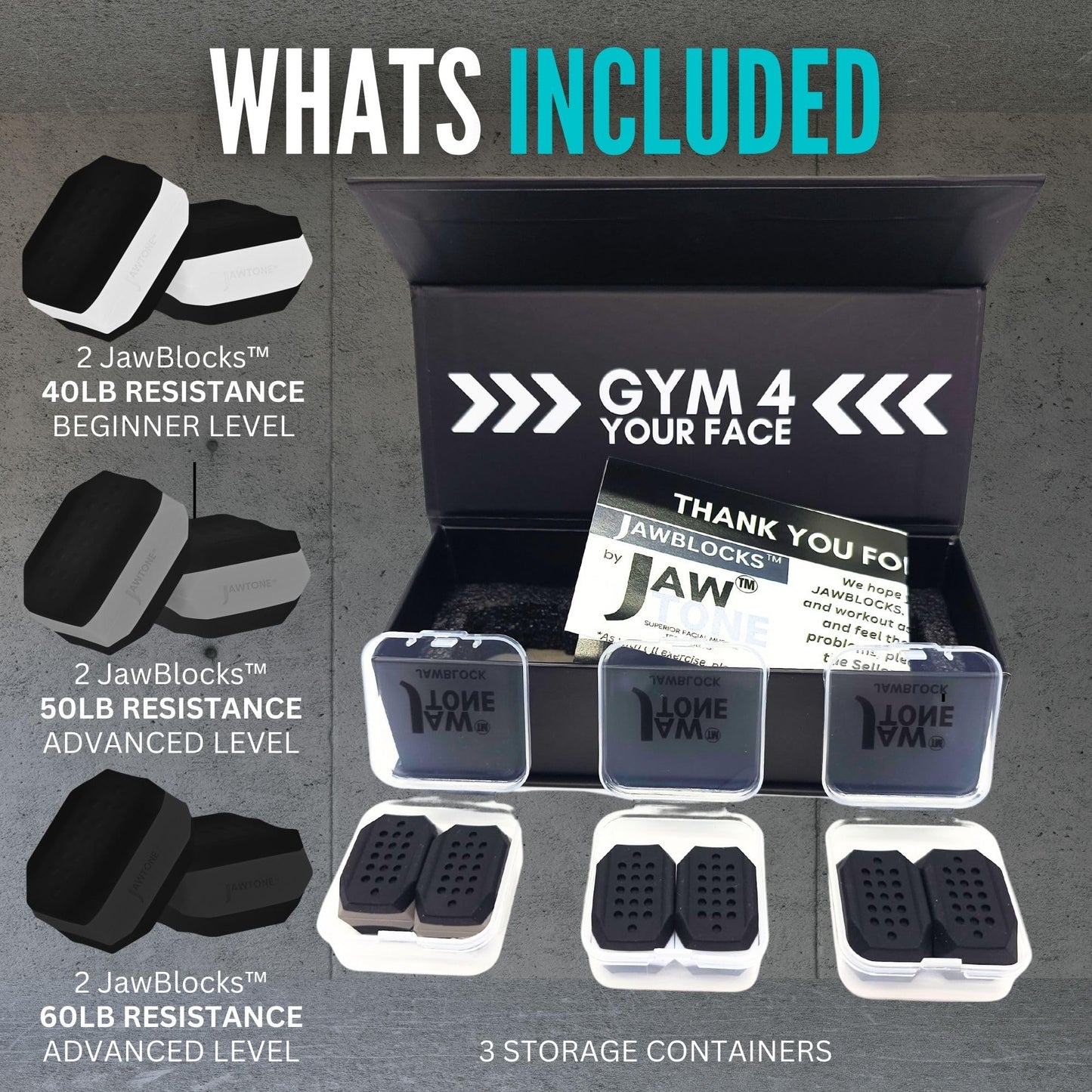 JawBlocks™ - Face Gym & Jaw Exerciser for Men & Woman [3 levels 6pcs kit] powerful jawline shaper | double chin eliminator | jawline exerciser| double chin reducer| face lift device & Jaw trainer