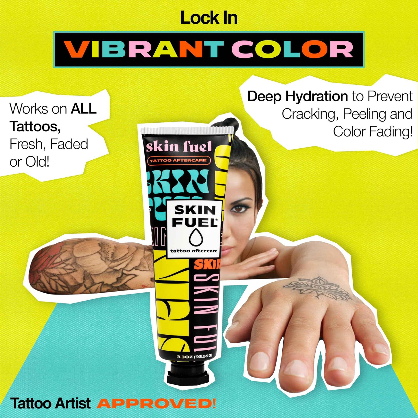 SKIN FUEL Tattoo Aftercare Cream – After Care Tattoo Ointment with Shea Butter, St. John's Wort & Lavender – Multipurpose Healing Ointment to Brighten Up & Hydrate New & Old Ink (3.3 oz)