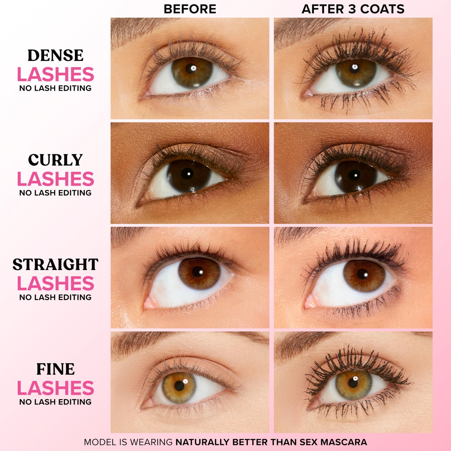 Too Faced Naturally Better Than Sex Mascara | Volumizing and Lengthening Mascara with Bamboo Fibers + Goji Berry, Nourishing for Sensitive Eyes, Vegan, Cruelty-Free Eye Makeup, Black, 0.27 Fl Oz