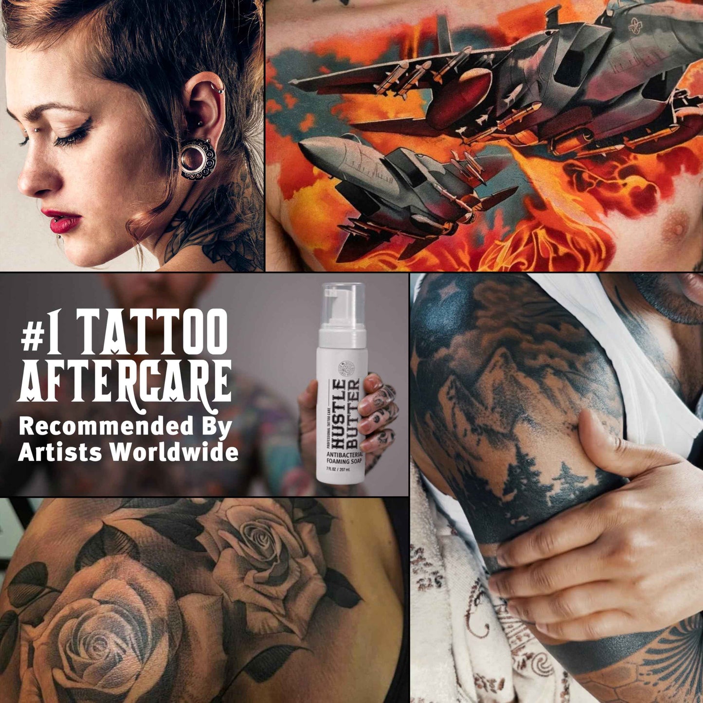 Hustle Bubbles Tattoo Aftercare Tattoo Soap Antibacterial Soap To Clean New Tattoos & Piercings Essential Tattoo Supplies 7oz