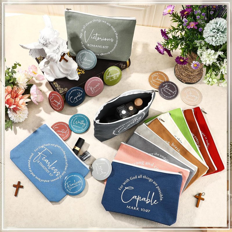 Christian Mother's Day Gifts - 12 Sets Religious Makeup Bags & Mirrors | Inspirational for Nurses, Teachers, & Church Groups