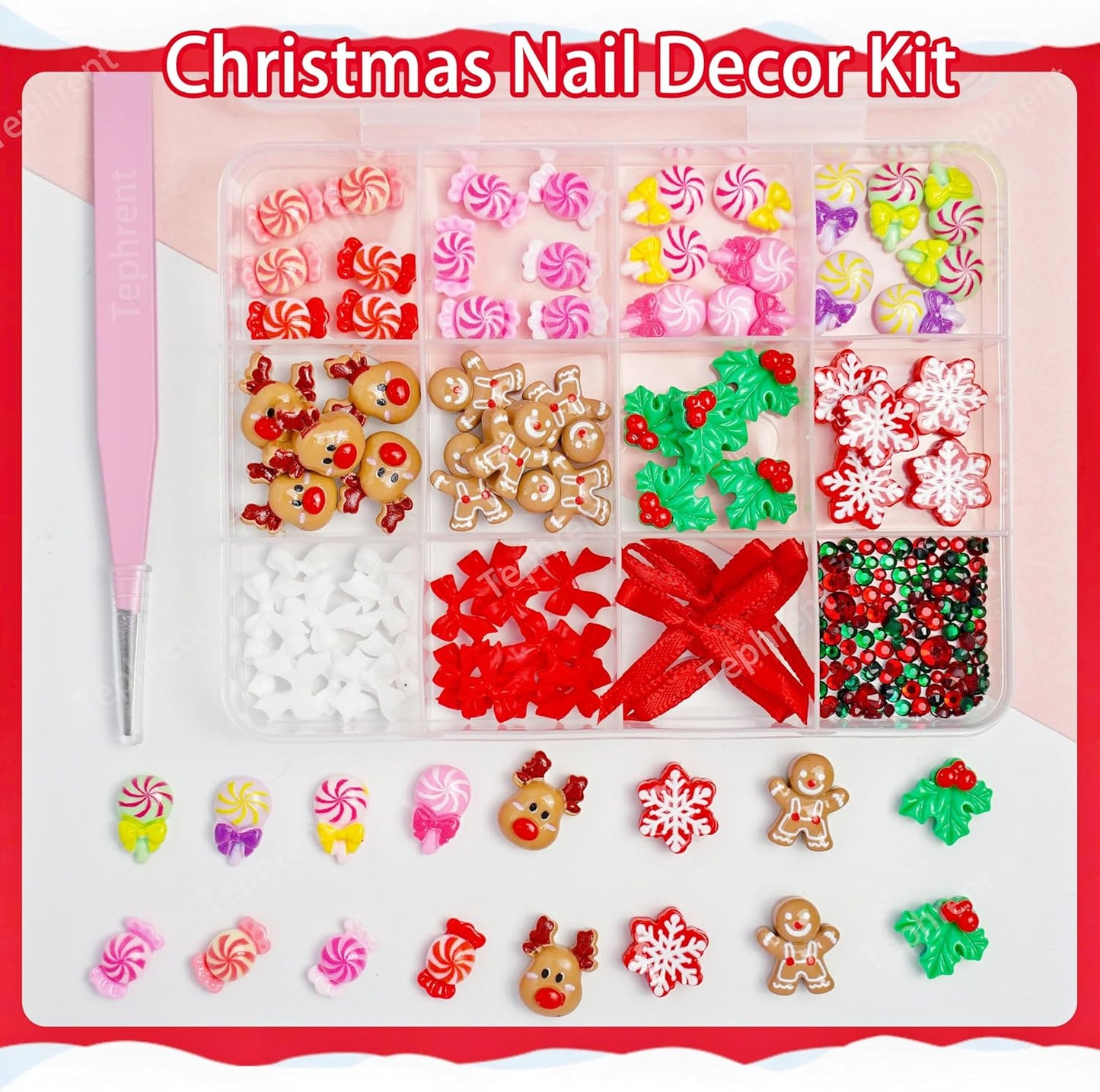 Christmas Nail Art Charms - 3D Gingerbread Man & Snowflake Resin Gems | Cute Winter Nail Supplies for Women