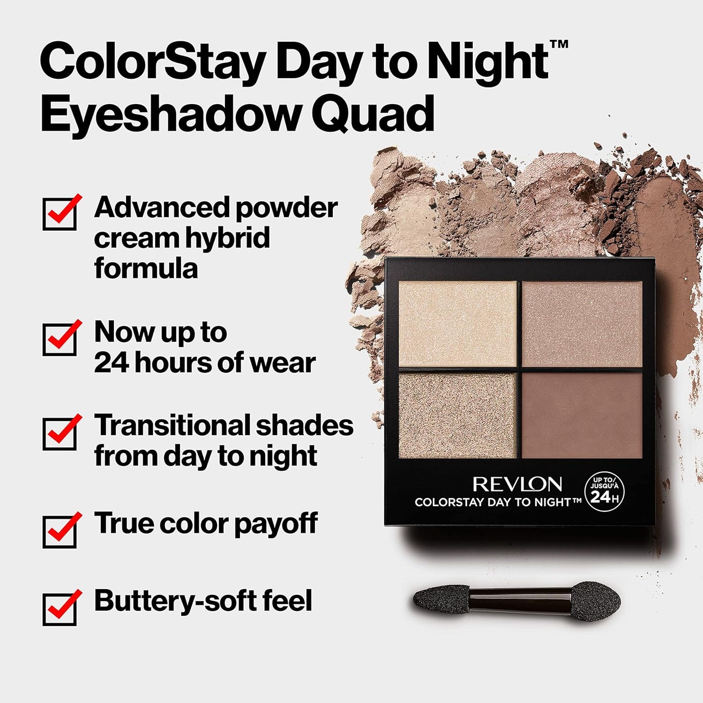 Revlon ColorStay Eyeshadow Quad - Longwear Palette with Transitional Shades | 505 Decadent, 0.16 Oz