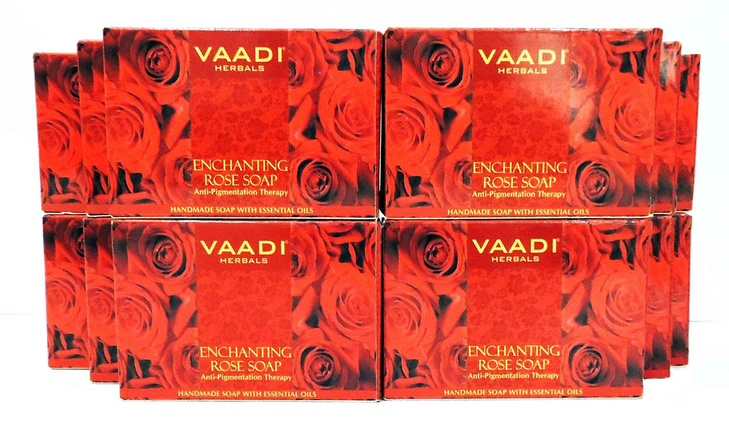 Vaadi Herbals Red Rose Petal Bar Soap - Handmade Herbal Soap with 100% Pure Essential Oils - ALL Natural - Anti-pigmentation Therapy - Each 2.65 Ounces - Pack of 12 (32 Ounces, 2 Lb)