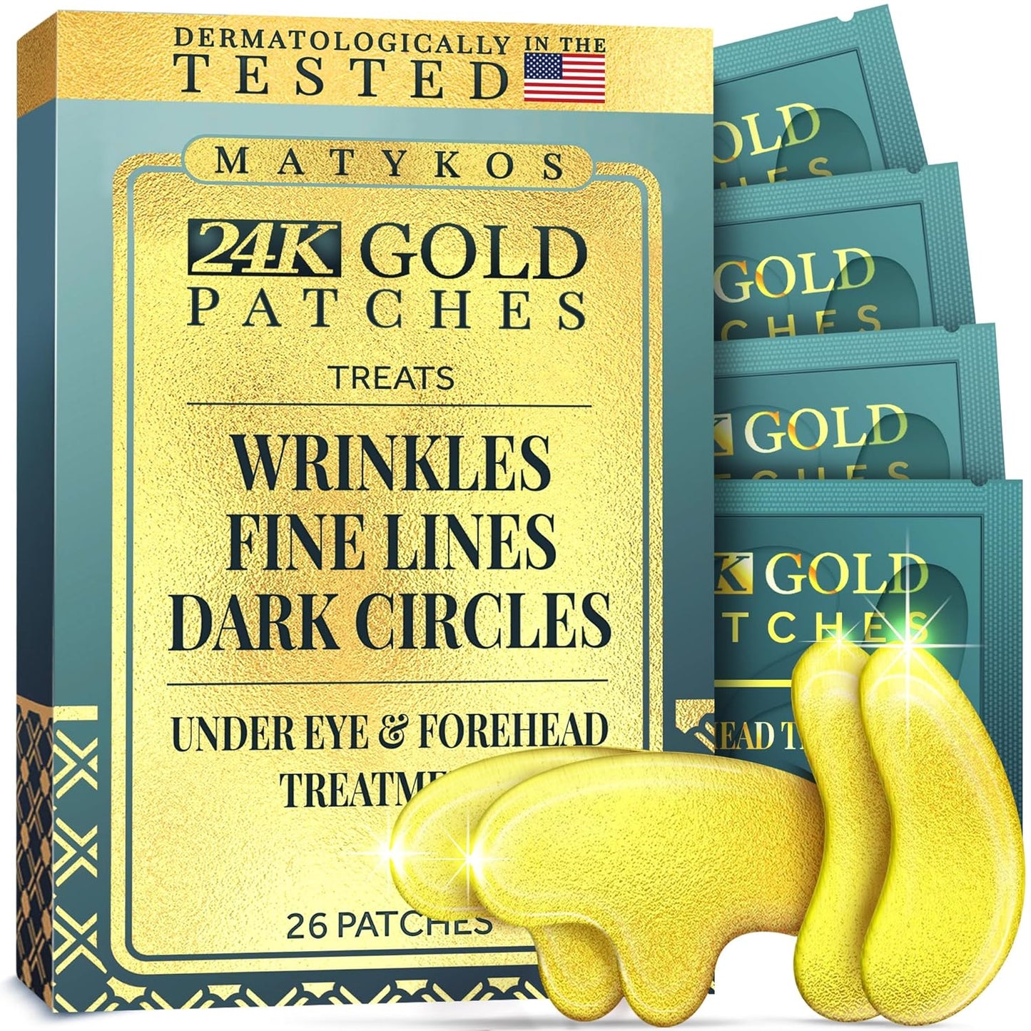 Forehead & Under Eye Wrinkle Patches - Collagen & Hyaluronic Acid Skin Pads | 52 Golden Sachets
