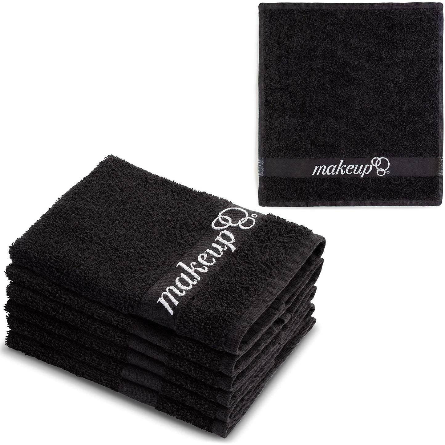 FABBPRO Black Makeup Remover Cloth Towels – Set of 6 Facial Makeup Eraser Towels 13" x 13" – Made in Turkey – Ultra Soft 100% Cotton – Chic Black Color – Beautiful Design – Gentle & Safe on Skin