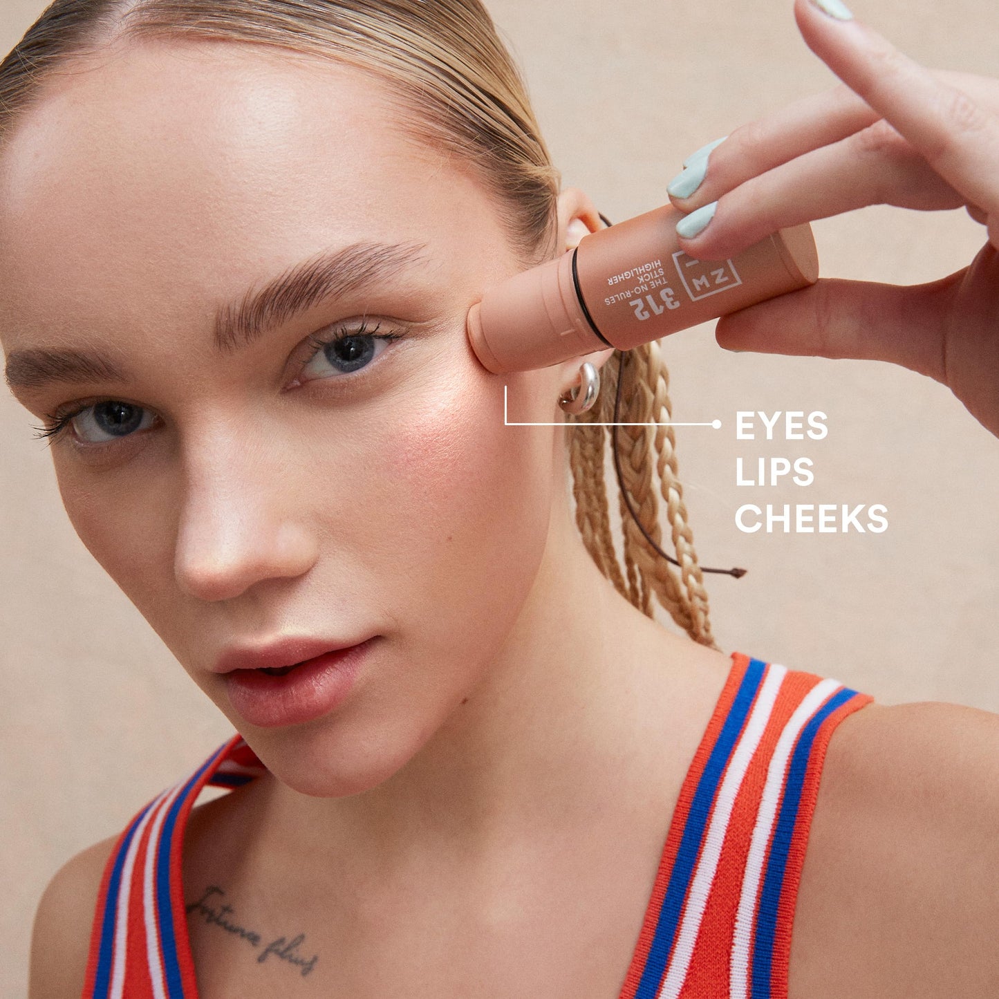 3INA MAKEUP - The No - Rules Stick Highlighter 312 - Rose Gold Tone Pen Highlighter - for Eyes Lips Cheeks - Highlighter Makeup Stick for Natural and Luminous Finish - Vegan - Cruelty Free