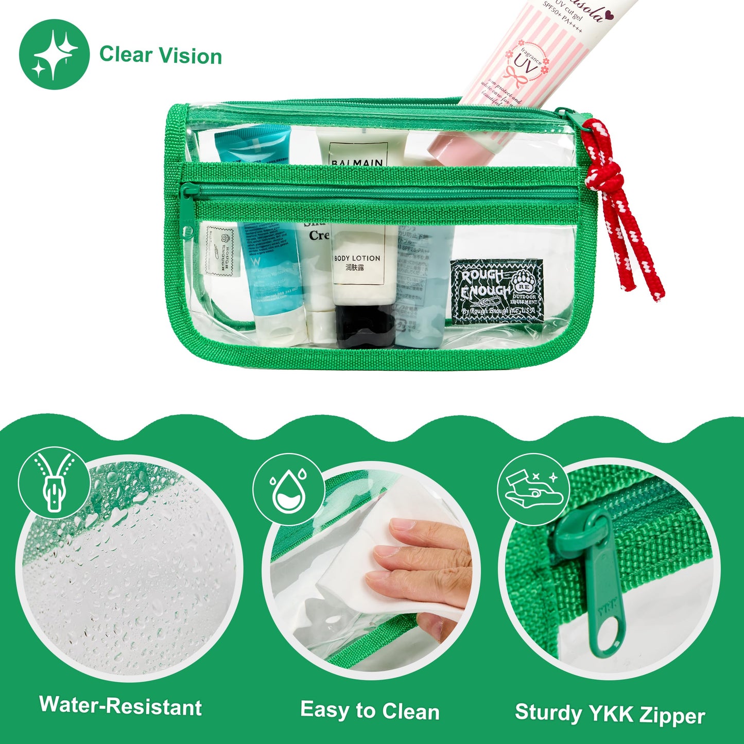 Rough Enough Clear TSA Approved Toiletry Bag Small Travel Makeup Case Organizer Pouch with Zipper for Women Men