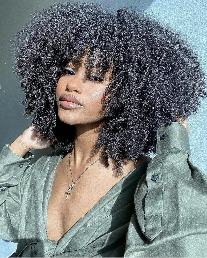 onyxrose Curly Afro Wig with Bangs Kinky Curly Wigs for Black Women Synthetic Wig with Bangs for Black Women for Daily Party（Ombre Purple）