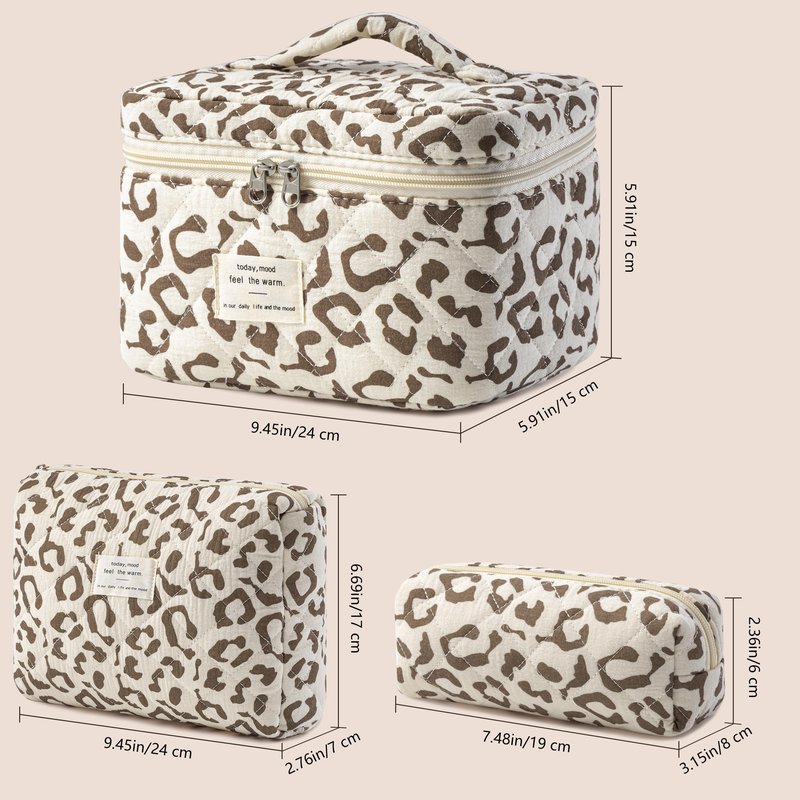 HBselect Quilted Makeup Bag, 3PCS Cotton Large Travel Makeup Bag, Cute Floral Coquette Make up Bag Cosmetic Bag Toiletry Bag for Women Girls