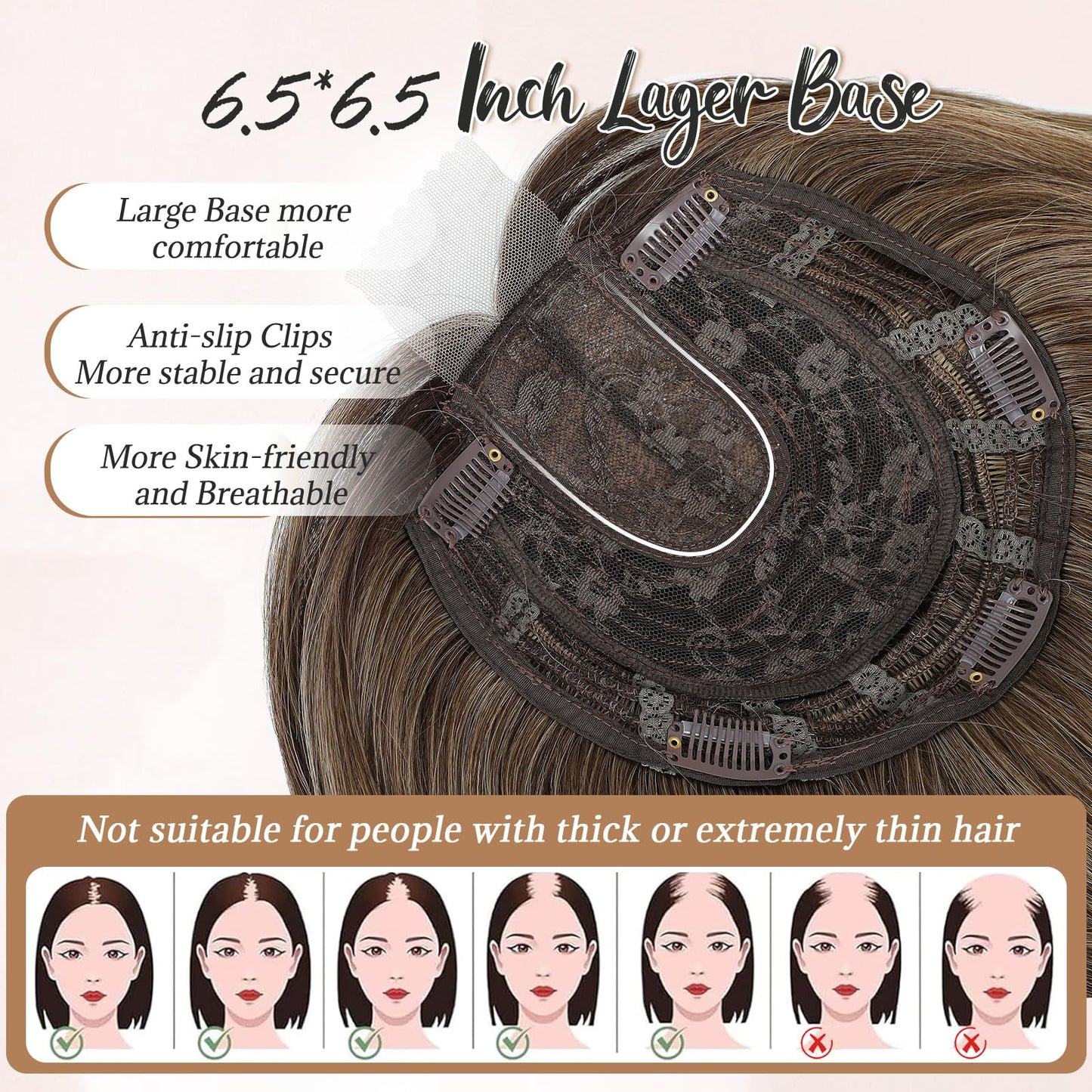 Molefi Hair Toppers for Women with Thinning Hair,16 Inch Full-End Topper,Synthetic Wiglets Pieces For Women 6.5"x6.5"Large Base for Daily Use(Dark Ash Brown with Honey Blonde Highlights)