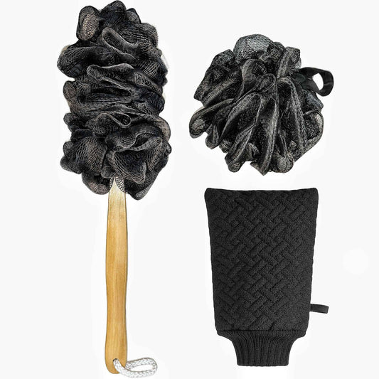 Exfoliating Natural Loofah Sponge Back Scrubber for Shower, Exfoliating Sponge for Shower, Bath Shower Scrubber for Men and Women, Luffa Scrubber to Clean Your Back Deeply Relax Your Body (3 Pack)