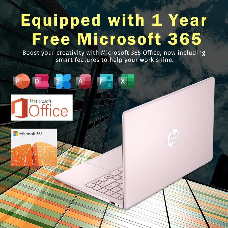 HP Stream 14" HD BrightView Laptop, Intel Processor N150, 4GB RAM, 1.12TB Storage (128GB UFS + 1TB Docking Station), Intel UHD Graphics, 720p Camera, Wi-Fi, 1 Year Office 365, Win 11 S, Tranquil Pink