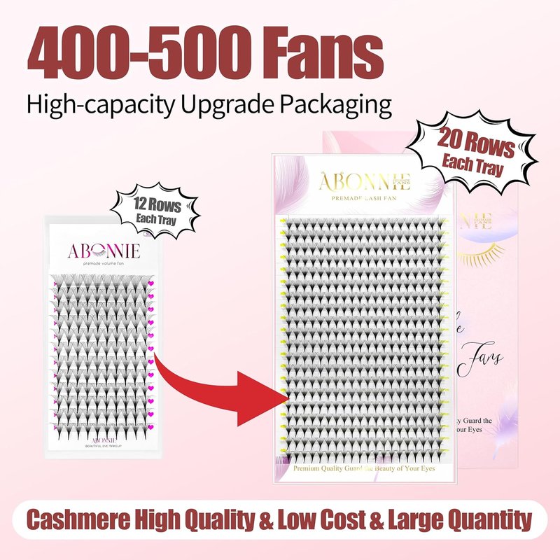 Eyelash Extensions Premade Fans - 400 Fans 12D 13mm, 0.05 Thickness D Curl, Soft Cashmere, Black