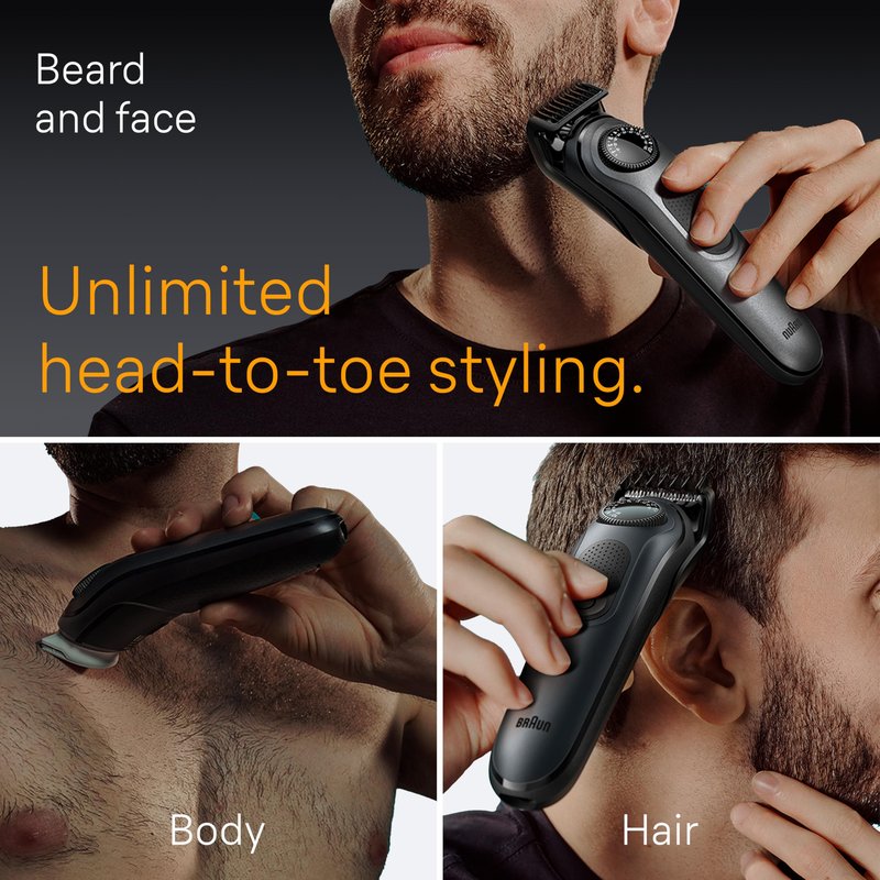 Braun All-in-One Style Kit Series 5 5470, 9-in-1 Trimmer for Men w/Beard Trimmer, Body Trimmer for Manscaping, Gillette Fusion5 ProGlide Razor, 40 Length Settings, Rechargeable Battery, Cordless