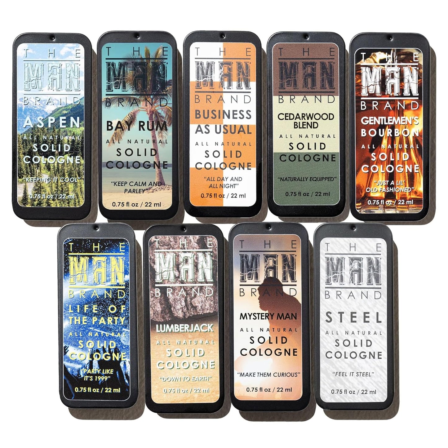 Men's Solid Cologne Sample Set - 9 Travel-Size Fragrance Pack | 0.75 oz Each