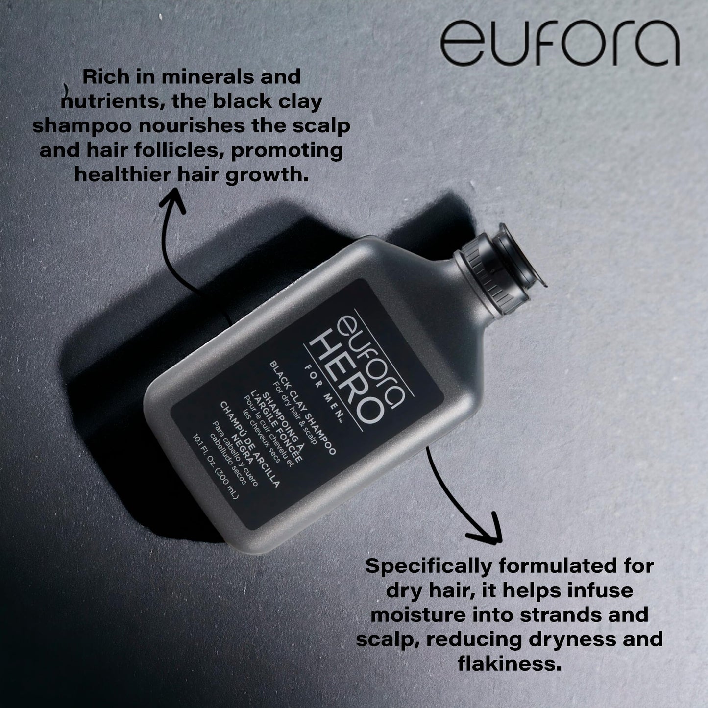 Eufora Hero For Men Black Clay Shampoo 10.1 oz