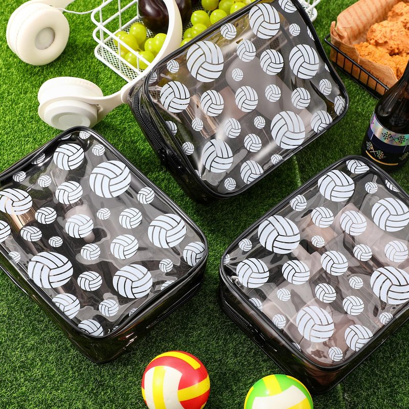 Kacctyen 20 Pcs Volleyball Team Gifts for Girls Women Cosmetics Bag PVC Transparent Black Waterproof Makeup Bag Volleyball Theme Party Favor 8 x 6 x 2.4'' Travel Pouch Portable Toiletry Storage