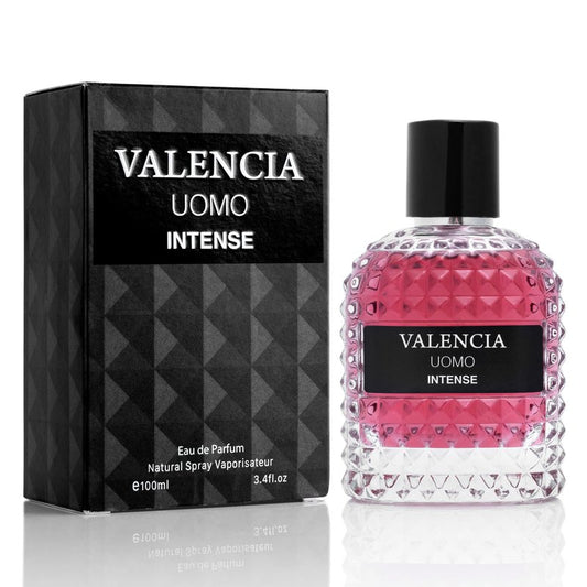 Valencia UOMO Intense for Men Eau De Parfum - Amber Fougere Fragrance Top Notes of Vanilla Bourbon Mid Tone of Lavandin Create Spicy & Woody Aroma - Base Scent of Smoked Vetiver Elegant 100ml Bottle