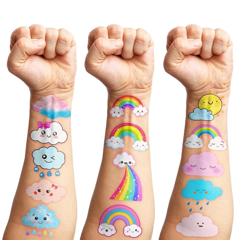Cute Cloud Temporary Tattoo Stickers - 96 PCS Pastel Rainbow Party Decor | Kids Birthday Favors & Classroom Rewards