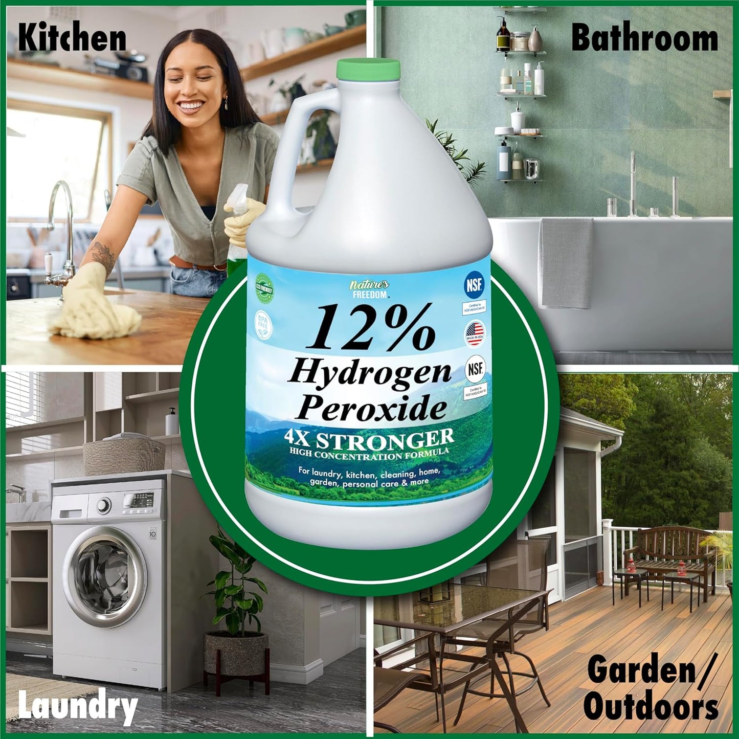 Nature's Freedom Hydrogen Peroxide 12% - Food Grade H2O2 | 4 Gallons of Purified Water