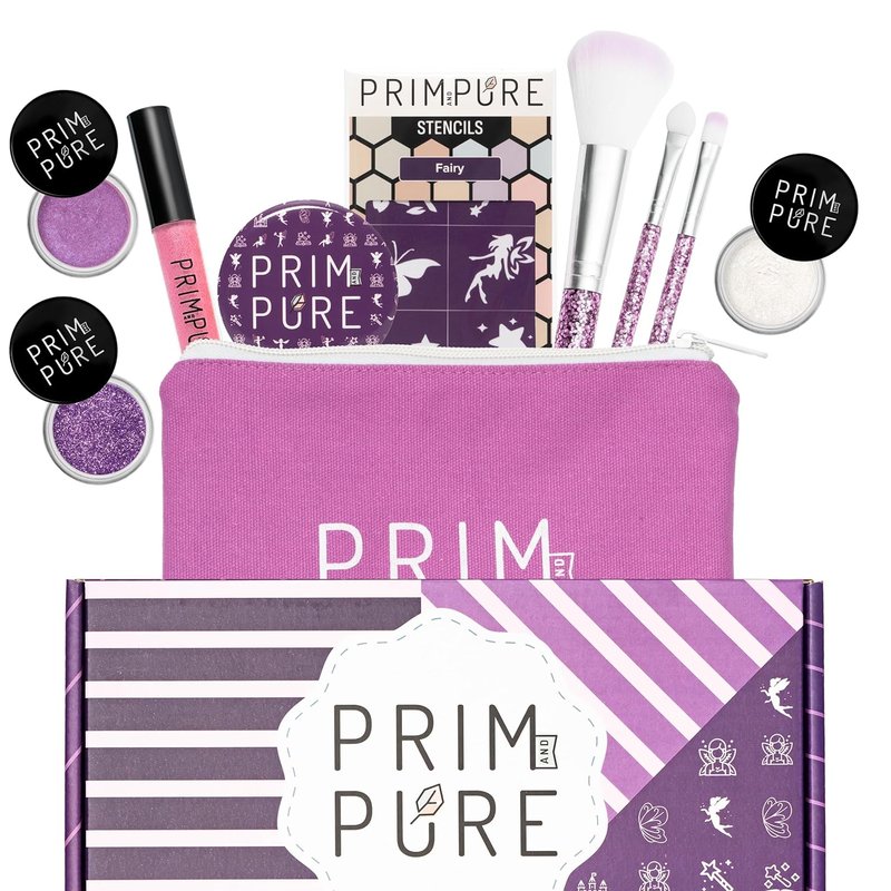 Kids Makeup Gift Set - Bioglitter Eyeshadow, Lip Gloss & Accessories | Fairy Purple